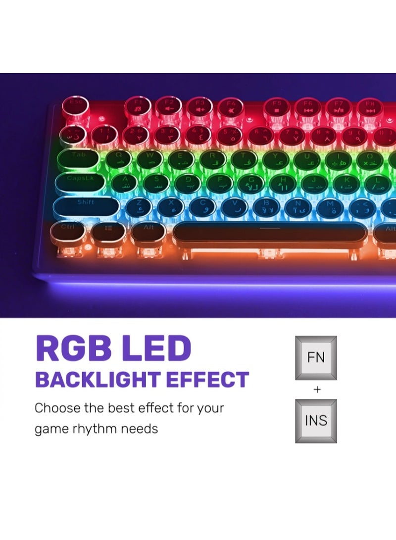 أريزون لوحة مفاتيح ميكانيكية للألعاب طراز الآلة الكاتبة MK-20 - USB سلكي، إضاءة خلفية RGB حقيقية، تخطيط باللغة الإنجليزية والعربية، 104 مفتاحًا - Image 3